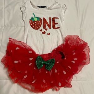 Baby Strawberry One Year Party Onesie and Tutu
